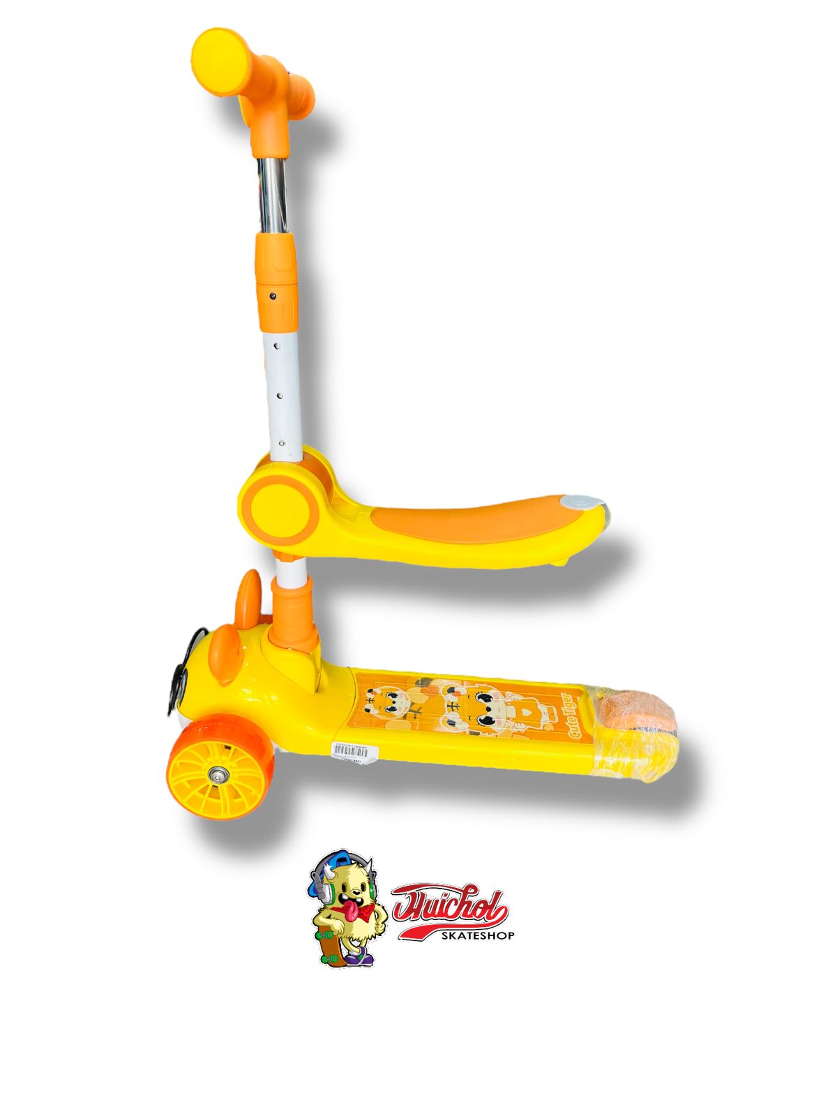 SCOOTER AJUSTABLE MUSICAL CON LUZ CON ASIENTO PARA NIÑO AMARILLO