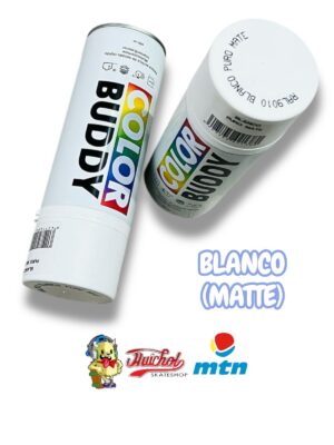 LATAS COLOR BUDDY COLOR BLANCO MATE 400ml (incluye cap universal)