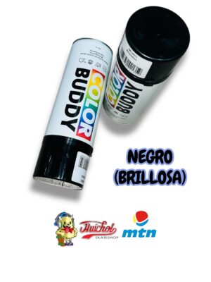 LATAS COLOR BUDDY COLOR NEGRO BRILLOSA 400ml (incluye cap universal)