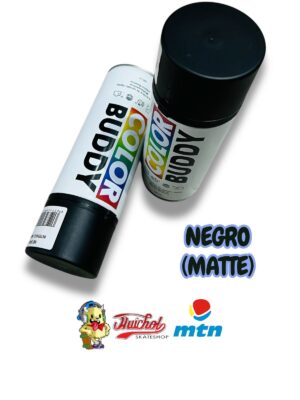 LATAS COLOR BUDDY COLOR NEGRO MATE 400ml (incluye cap universal)