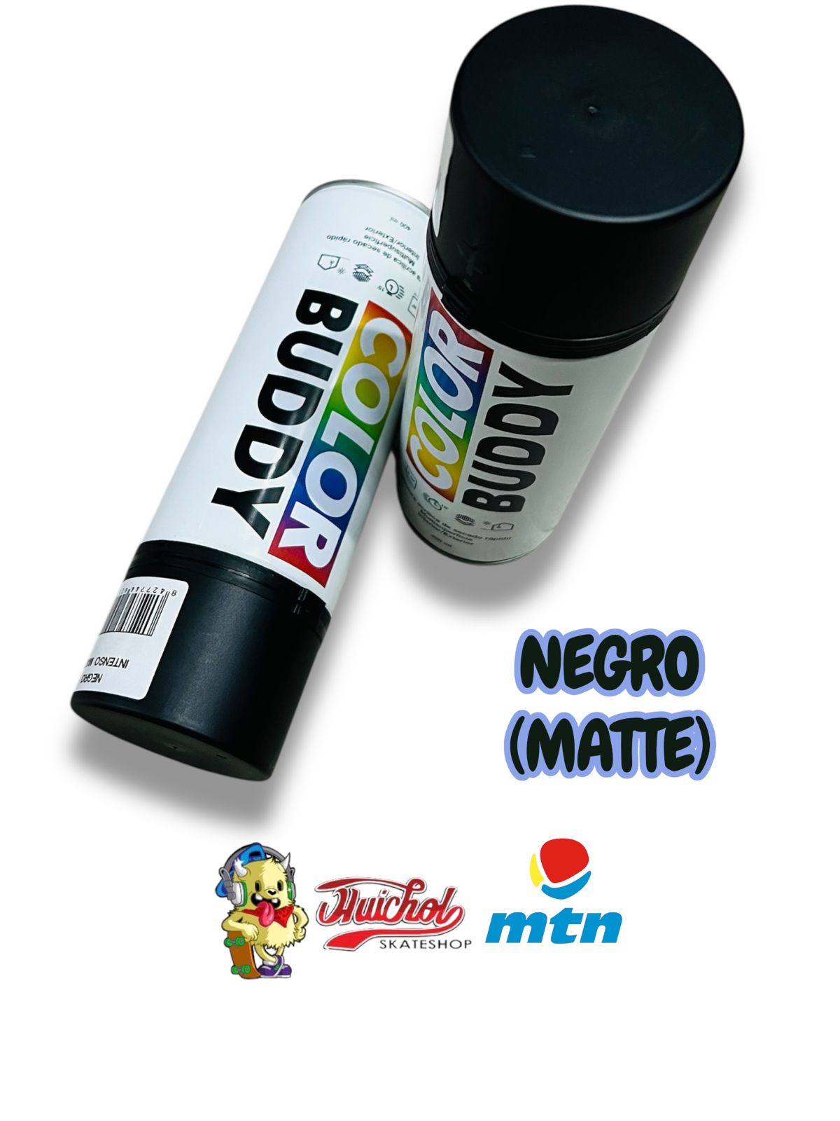 LATAS COLOR BUDDY COLOR NEGRO MATE 400ml (incluye cap universal)