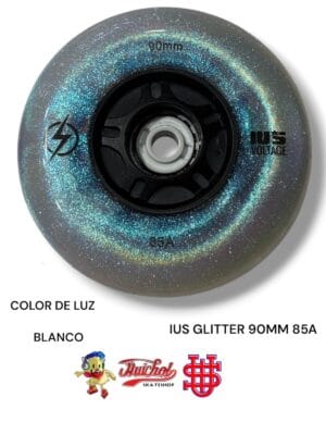 LLANTAS PATINES IUS SKATE GLITTER 90mm 85A luz blanca